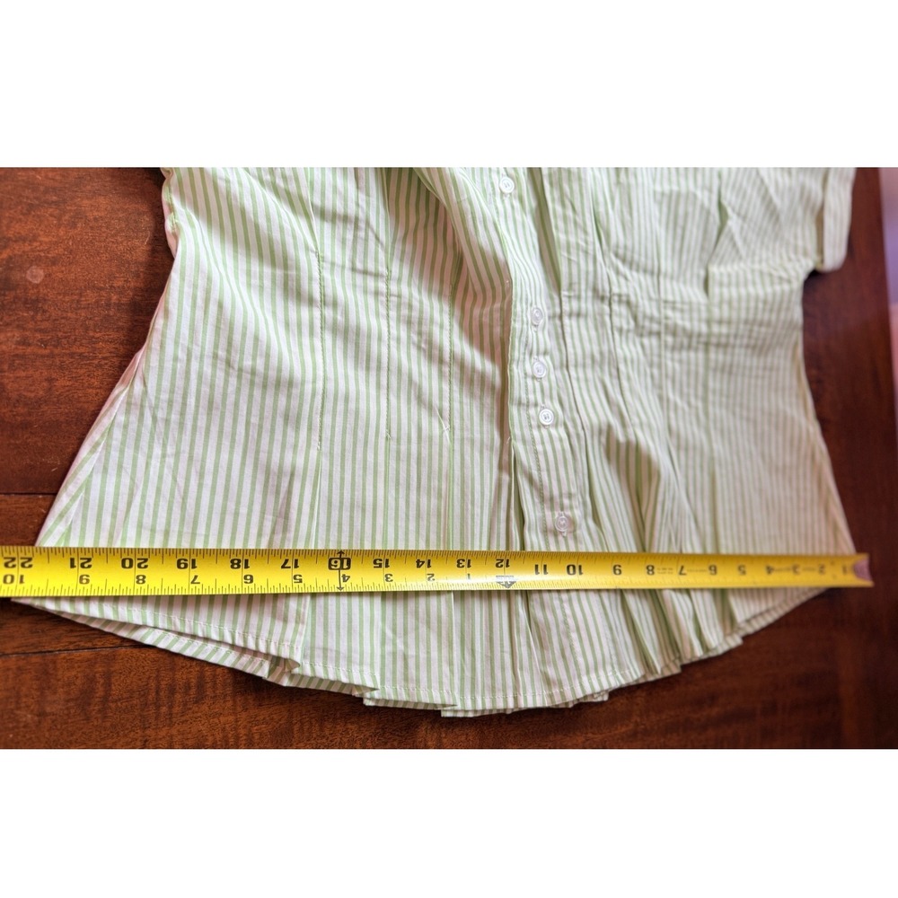 CeCe Womens Green White Striped Smocked Back Cotton Button Up Shirt Large - Picture 5 of 9